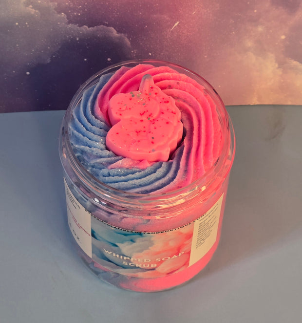 Cotton Candy Whipped Foaming Shea Butter Sugar Scrub. Exfoliating Body Wash & Scrub. All Natural Shea Butter Whipped Soap. Shaving Cream.