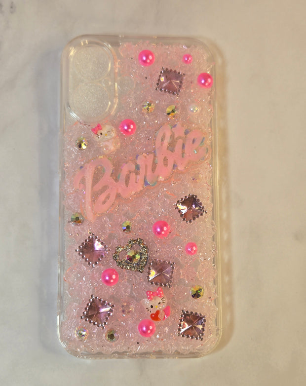 Pink Barbiecore & Hello Kitty Junk Phone Case for IPhone 16. Custom Phone Case (Rhinestones, Pearls). Glam Luxury Phone Case