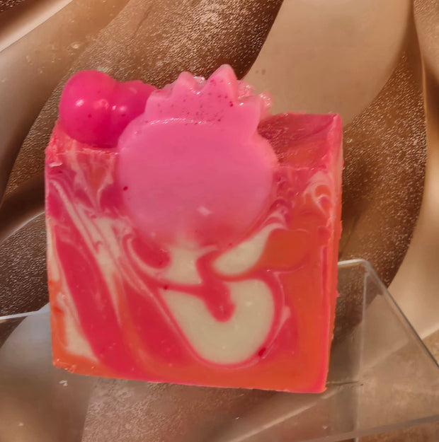 Strawberry Peach Champagne Organic Cold Process Swirl Soap with Frosting. Handmade All Natural Handcrafted Soap. Cute Swirl Soap! Pink Soap Bar. Yoni Soap