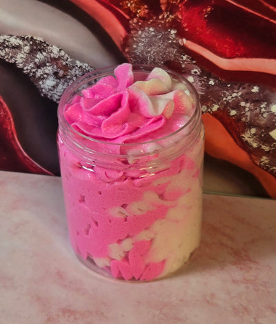 Pink Strawberry Whipped Foaming Sugar Scrub. Exfoliating Body Wash & Scrub. All Natural Shea Butter Whipped Soap and Shaving Cream. - Glamorous Beauty & Boutique 