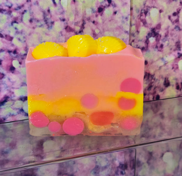 Aloha Paradise Handmade All Natural Goat Milk & Shea Butter Soap with Embeds. Yoni Soap Bar. Cute Handcrafted Layered Soap