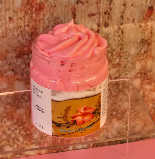 Aloha Paradise Whipped Body Butter. Handmade Shea, Cocoa and Mango Butter Body Frosting. All Natural Non Greasy No Melt Body Butter