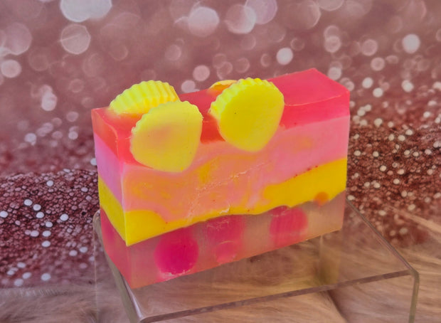 Aloha Paradise Handmade All Natural Goat Milk & Shea Butter Soap with Embeds. Yoni Soap Bar. Cute Handcrafted Layered Soap