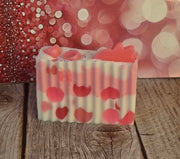Pink Strawberry Handmade All Natural Goat Milk & Shea Butter Soap with Embeds. Makeup Brush Cleaner. Cute Handcrafted Layered Soap