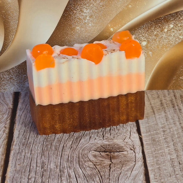 Pumpkin Souffle Handmade All Natural Goat Milk & Shea Butter Soap with Embeds. Makeup Brush Cleaner. Cute Handcrafted Layered Soap for Fall