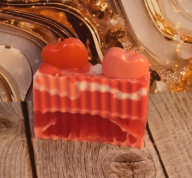Winter Candy Apple Handmade All Natural Goat Milk & Shea Butter Soap with Embeds. Makeup Brush Cleaner. Cute Handcrafted Layered Soap for Fall