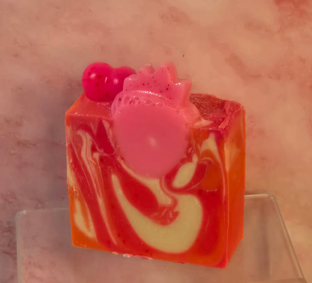 Strawberry Peach Champagne Organic Cold Process Swirl Soap with Frosting. Handmade All Natural Handcrafted Soap. Cute Swirl Soap! Pink Soap Bar. Yoni Soap