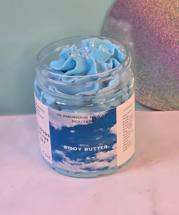 Clouds in the Sky Whipped Body Butter. Handmade Shea, Cocoa and Mango Butter Body Frosting. All Natural Non Greasy No Melt Body Butter