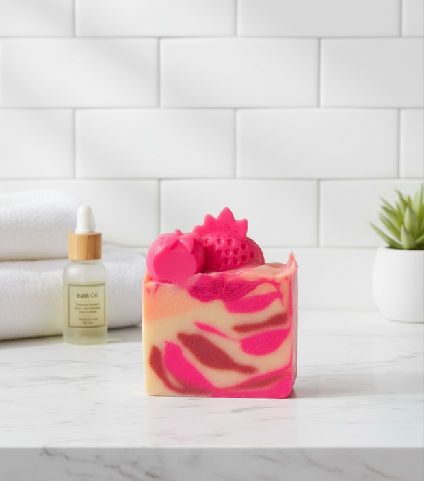Pink Strawberry Organic Cold Process Swirl Soap. Handmade All Natural Handcrafted Soap. Cute Swirl Soap! Pink Soap Bar. Yoni Soap