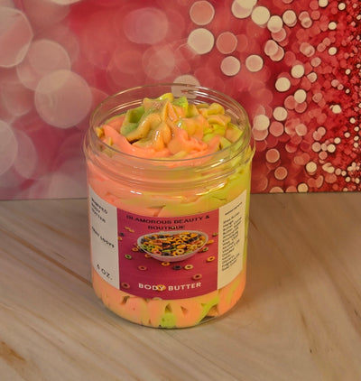 Fruit Loops Whipped Body Butter. Handmade Shea & Cocoa Butter Body Butter. All Natural Non Greasy Emulsified Body Butter. Bakery Scented