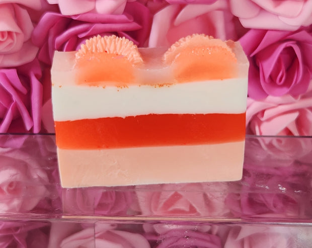 Orange Creamsicle Handmade All Natural Goat Milk & Shea Butter Soap with Embeds. Yoni Soap Bar. Cute Handcrafted Layered Soap - Glamorous Beauty & Boutique