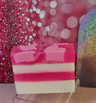 Pink Sugar Type Handmade All Natural Goat Milk & Shea Butter Soap with Embeds. Yoni Soap Bar. Cute Handcrafted Layered Soap