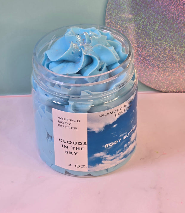 Clouds in the Sky Whipped Body Butter. Handmade Shea, Cocoa and Mango Butter Body Frosting. All Natural Non Greasy No Melt Body Butter