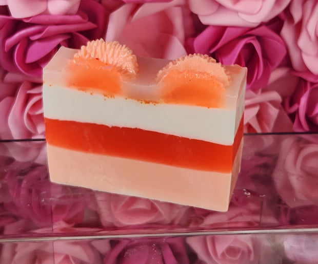 Orange Creamsicle Handmade All Natural Goat Milk & Shea Butter Soap with Embeds. Yoni Soap Bar. Cute Handcrafted Layered Soap - Glamorous Beauty & Boutique