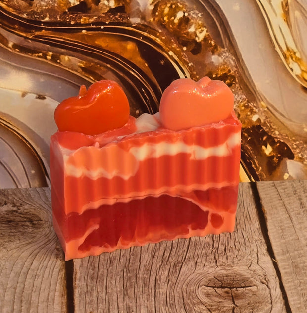 Winter Candy Apple Handmade All Natural Goat Milk & Shea Butter Soap with Embeds. Makeup Brush Cleaner. Cute Handcrafted Layered Soap for Fall