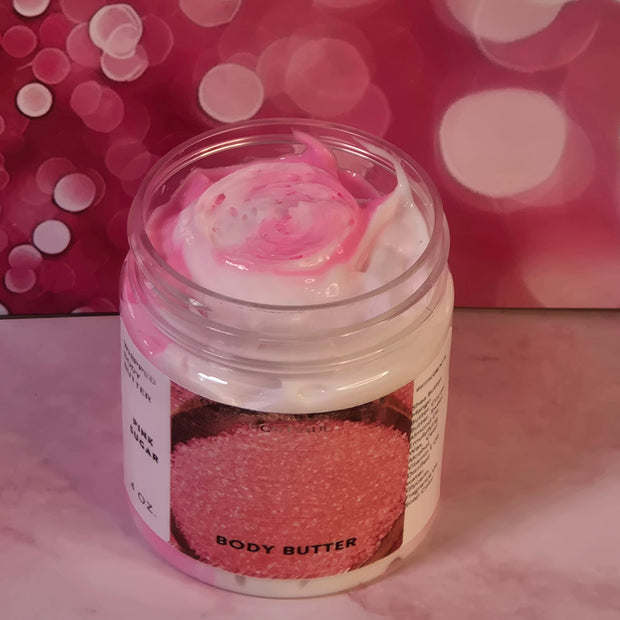 Pink Sugar Whipped Body Butter. Handmade Shea, Cocoa and Mango Butter Body Frosting. All Natural Non Greasy No Melt Body Butter