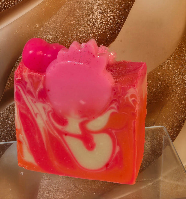 Strawberry Peach Champagne Organic Cold Process Swirl Soap with Frosting. Handmade All Natural Handcrafted Soap. Cute Swirl Soap! Pink Soap Bar. Yoni Soap