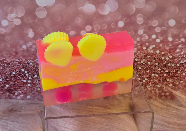 Aloha Paradise Handmade All Natural Goat Milk & Shea Butter Soap with Embeds. Yoni Soap Bar. Cute Handcrafted Layered Soap