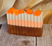 Pumpkin Souffle Handmade All Natural Goat Milk & Shea Butter Soap with Embeds. Makeup Brush Cleaner. Cute Handcrafted Layered Soap for Fall