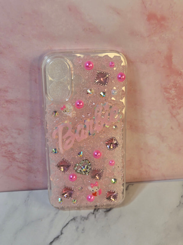 Pink Barbiecore & Hello Kitty Junk Phone Case for IPhone 16. Custom Phone Case (Rhinestones, Pearls). Glam Luxury Phone Case