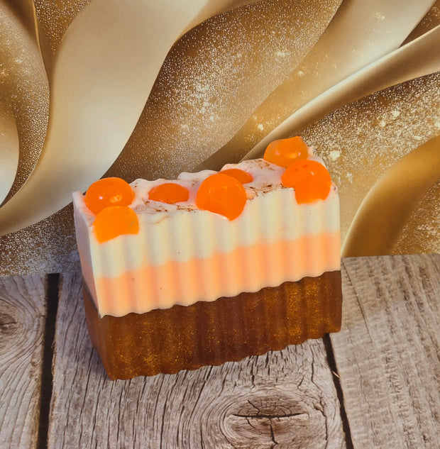 Pumpkin Souffle Handmade All Natural Goat Milk & Shea Butter Soap with Embeds. Makeup Brush Cleaner. Cute Handcrafted Layered Soap for Fall