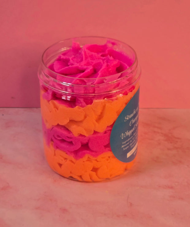 Strawberry Peach Champagne Whipped Foaming Sugar Scrub. Exfoliating Body Wash & Scrub. All Natural Shea Butter Whipped Soap and Shaving Cream.