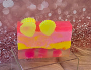 Aloha Paradise Handmade All Natural Goat Milk & Shea Butter Soap with Embeds. Yoni Soap Bar. Cute Handcrafted Layered Soap