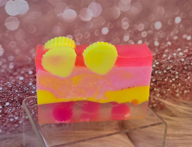 Aloha Paradise Handmade All Natural Goat Milk & Shea Butter Soap with Embeds. Yoni Soap Bar. Cute Handcrafted Layered Soap