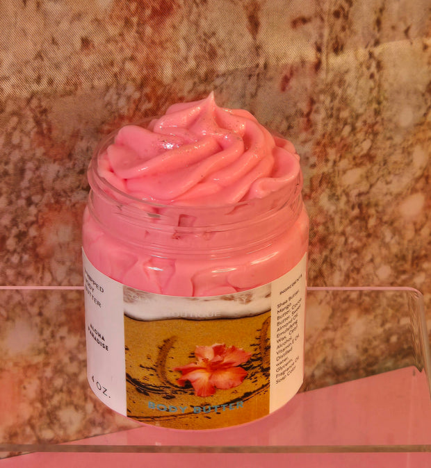 Aloha Paradise Whipped Body Butter. Handmade Shea, Cocoa and Mango Butter Body Frosting. All Natural Non Greasy No Melt Body Butter