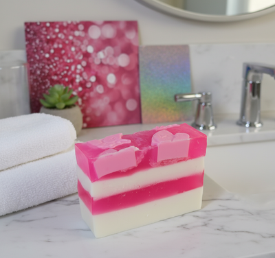 Pink Sugar Type Handmade All Natural Goat Milk & Shea Butter Soap with Embeds. Yoni Soap Bar. Cute Handcrafted Layered Soap