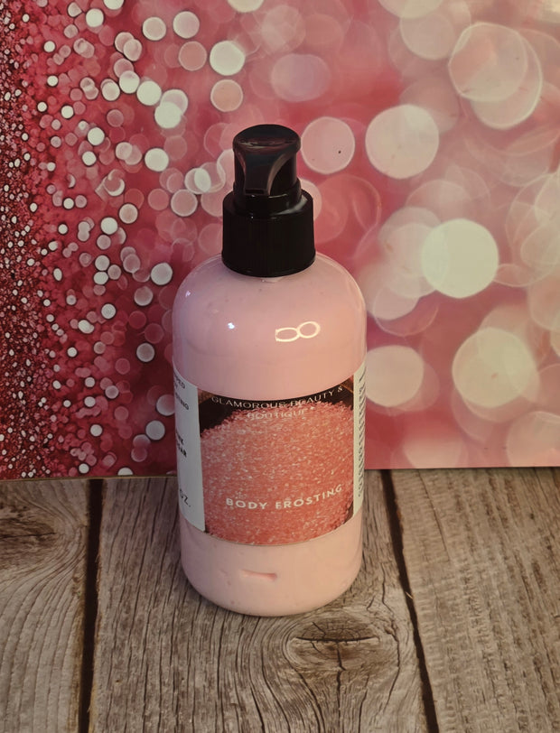 Pink Sugar Whipped Shea Butter Moisturizer. Handmade Shea Butter Body Frosting. All Natural Hand and Body Lotion 8 oz