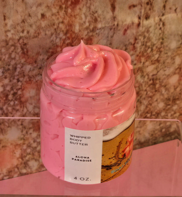Aloha Paradise Whipped Body Butter. Handmade Shea, Cocoa and Mango Butter Body Frosting. All Natural Non Greasy No Melt Body Butter