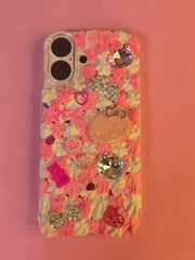 Pink Hello Kitty Junk Phone Case for IPhone 16. Custom Phone Case (Rhinestones, Pearls). Glam Luxury Phone Case