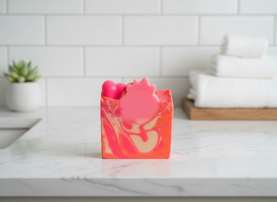 Strawberry Peach Champagne Organic Cold Process Swirl Soap with Frosting. Handmade All Natural Handcrafted Soap. Cute Swirl Soap! Pink Soap Bar. Yoni Soap