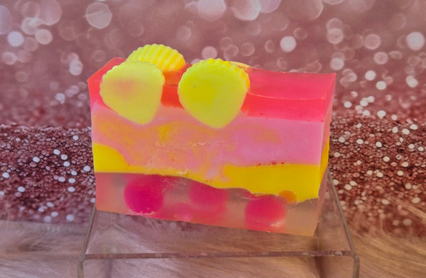Aloha Paradise Handmade All Natural Goat Milk & Shea Butter Soap with Embeds. Yoni Soap Bar. Cute Handcrafted Layered Soap