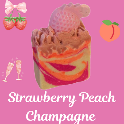 Strawberry Peach Champagne Organic Cold Process Swirl Soap with Frosting. Handmade All Natural Handcrafted Soap. Cute Swirl Soap! Pink Soap Bar. Yoni Soap