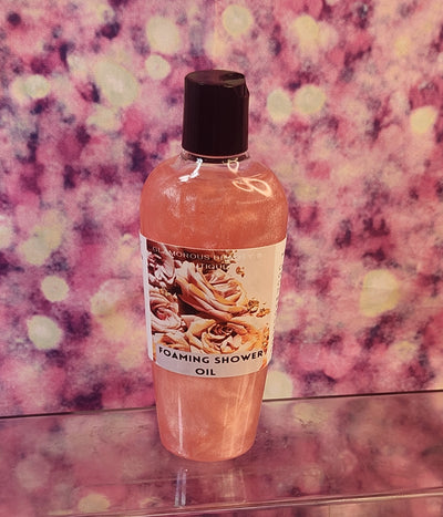 Luxurious Foaming Shower Oil 4 oz in Rose Gold Scent - Handmade Moisturizing Body Wash with Castor oil