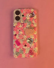 Pink Hello Kitty Junk Phone Case for IPhone 16. Custom Phone Case (Rhinestones, Pearls). Glam Luxury Phone Case