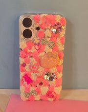 Pink Hello Kitty Junk Phone Case for IPhone 16. Custom Phone Case (Rhinestones, Pearls). Glam Luxury Phone Case