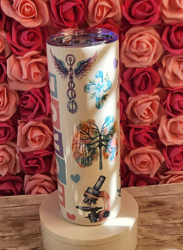 20 oz Nursing Tumbler. Pastel Nurse Stainless Steel Tumbler for Coffee Lovers! Skinny 20 oz Tumbler. Anatomy Tumber. Cardiac, Neuro RN