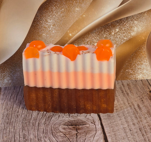 Pumpkin Souffle Handmade All Natural Goat Milk & Shea Butter Soap with Embeds. Makeup Brush Cleaner. Cute Handcrafted Layered Soap for Fall