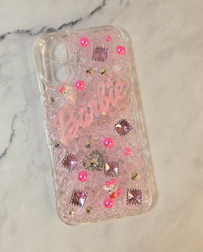 Pink Barbiecore & Hello Kitty Junk Phone Case for IPhone 16. Custom Phone Case (Rhinestones, Pearls). Glam Luxury Phone Case