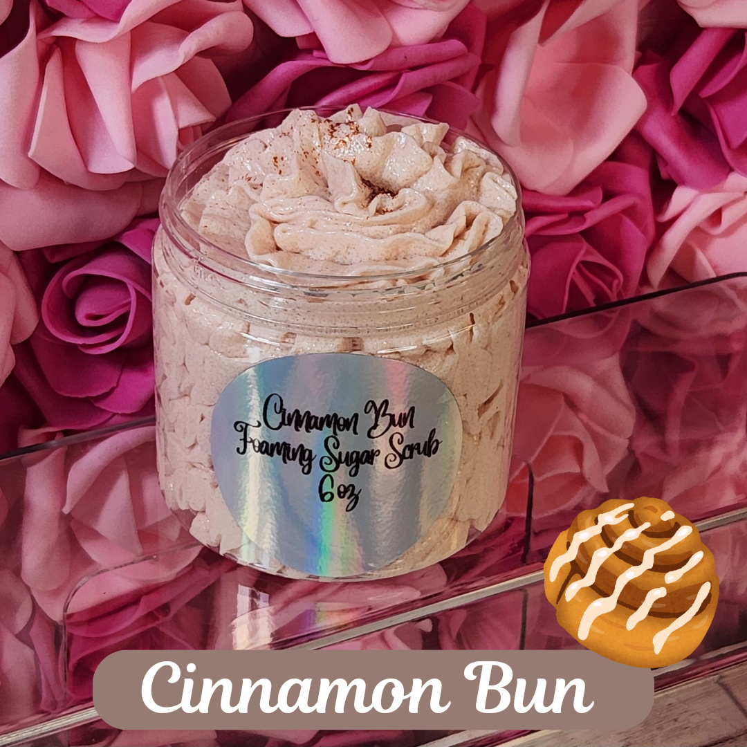 Cinnamon Bun Whipped Foaming Shea Butter Sugar Scrub. Exfoliating Body Wash & Scrub. All Natural Whipped Soap Scrub. Shaving Cream. - Glamorous Beauty & Boutique