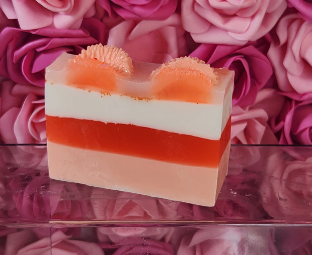Orange Creamsicle Handmade All Natural Goat Milk & Shea Butter Soap with Embeds. Yoni Soap Bar. Cute Handcrafted Layered Soap - Glamorous Beauty & Boutique