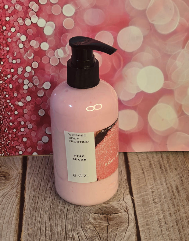 Pink Sugar Whipped Shea Butter Moisturizer. Handmade Shea Butter Body Frosting. All Natural Hand and Body Lotion 8 oz