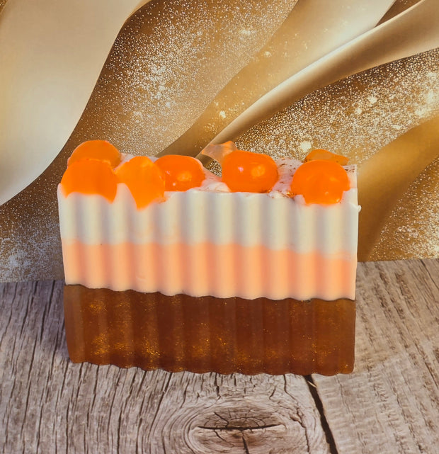 Pumpkin Souffle Handmade All Natural Goat Milk & Shea Butter Soap with Embeds. Makeup Brush Cleaner. Cute Handcrafted Layered Soap for Fall