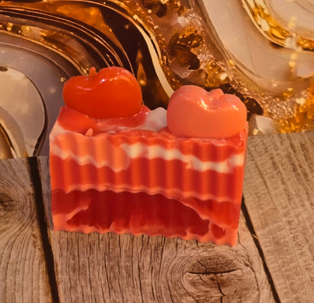 Winter Candy Apple Handmade All Natural Goat Milk & Shea Butter Soap with Embeds. Makeup Brush Cleaner. Cute Handcrafted Layered Soap for Fall