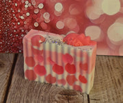 Pink Strawberry Handmade All Natural Goat Milk & Shea Butter Soap with Embeds. Makeup Brush Cleaner. Cute Handcrafted Layered Soap